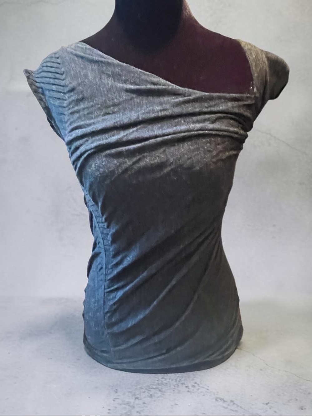 Donna Karan Collection black label Heathered Gray Off-Shoulder Ruched Wool Top